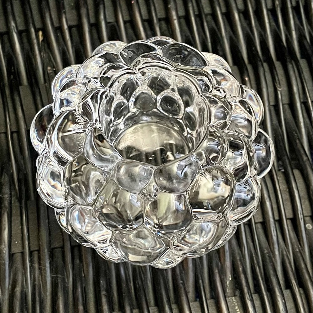 ORREFORS CRYSTAL RASPBERRY BUBBLE CANDLE HOLDER